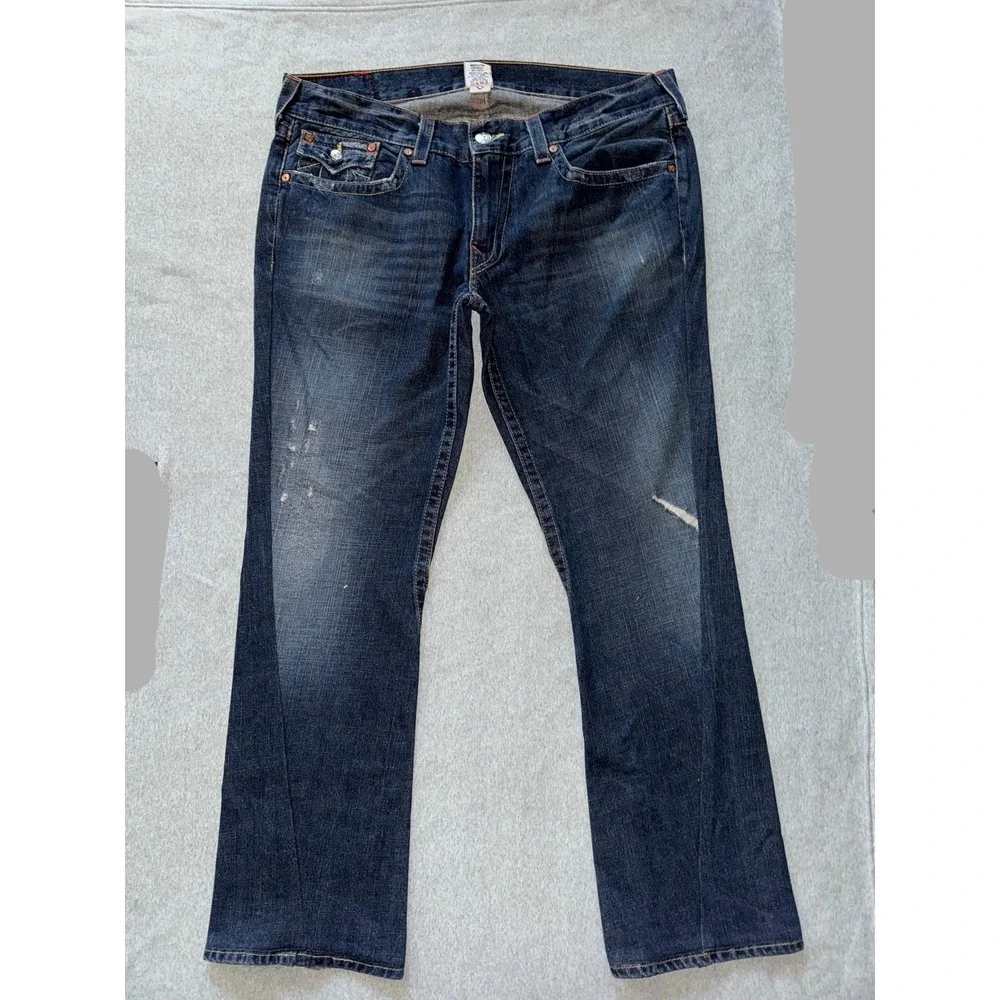 True Religion Mens Joey Dark Wash Straight Jeans Blue Denim Size 38